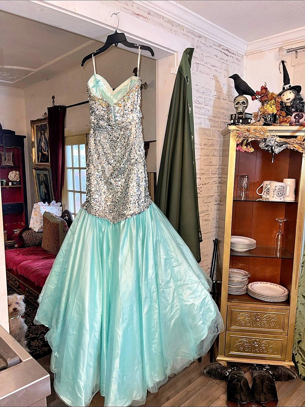 Mac Duggal Sequin Mermaid Prom / Homecoming Dress in Tiffany Blue & Silver Sz 6